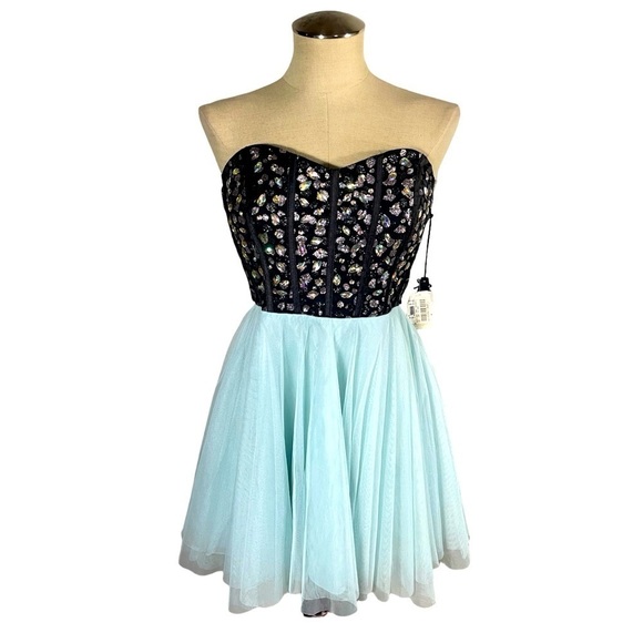 NWT Nights By Teeze Me Black & Teal Sleeveless Semi Formal Cocktail Homecoming - Picture 1 of 5